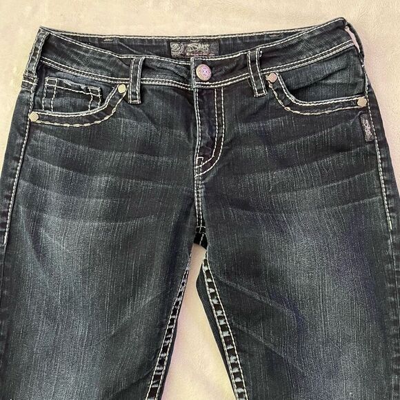 Suki High Capri Dark Wash Heavy Stitch Size 32 - Picture 3 of 8